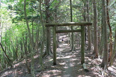 荷小屋峠の先に岩岳神社の鳥居