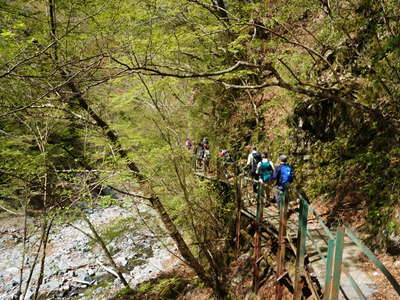 雨山沢の桟道 