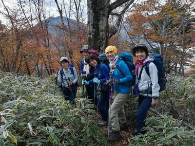 紅葉の山道で 