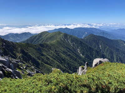 越百山から辿ってきた稜線 