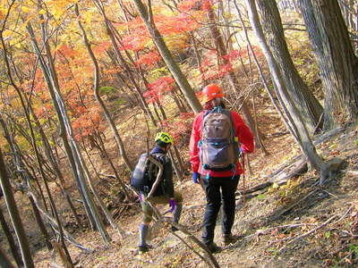 緊張感から解放され　紅葉を下る