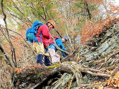 木の根を越えて　品塩山北峰へ