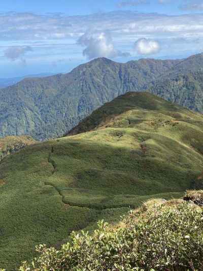 雨飾りの乙女、山道が顔に見えます