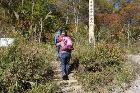 紅葉の登山道が始まります