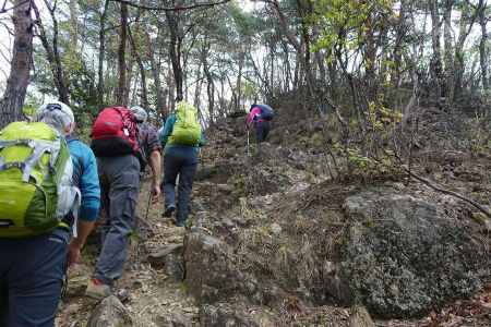 岩っぽい登山道が始まります