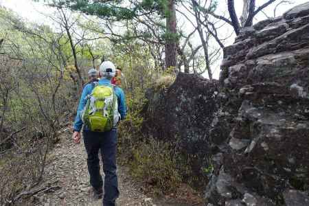 石尊山の岩は赤っぽいチャートという 