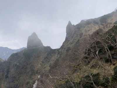 隣の天狗尾根の大天狗と小天狗 