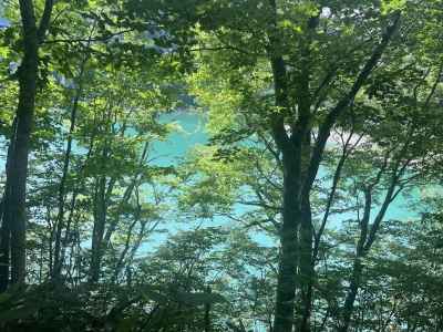 登山道に湖からの涼しい風 